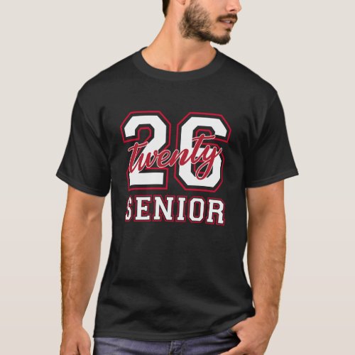 Class of 2026 Senior Graduation White Red Outline T-Shirt