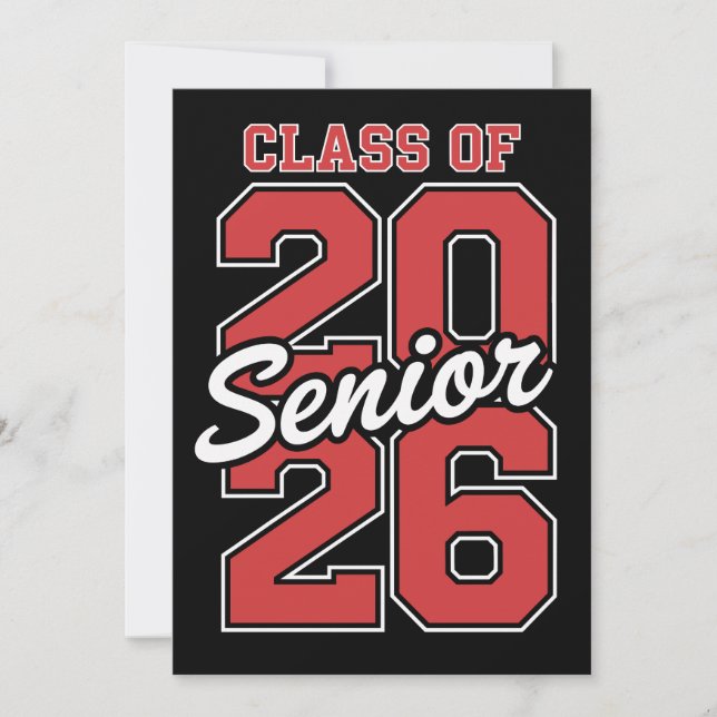 Class Of 2026 Senior Red Graduation 26 Graduate Invitation (Front)