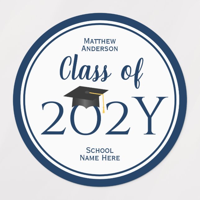 Class of 2026 Simple Elegant Navy Blue Graduation Labels (Design 1)