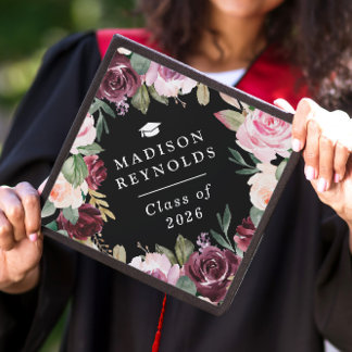 Class of 2026 Sophisticated Floral Accent Graduation Cap Topper