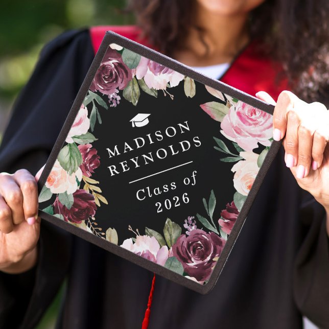 Class of 2026 Sophisticated Floral Accent Graduation Cap Topper (Creator Uploaded)