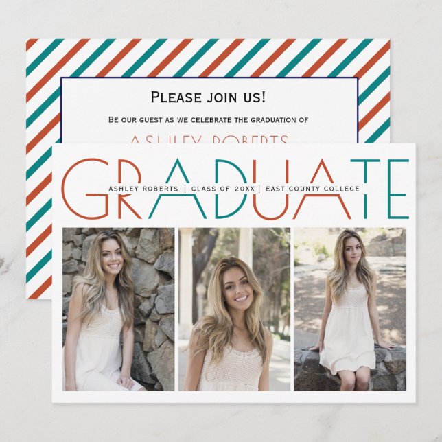 Class of 2026 terracotta and teal graduation photo invitation (Front/Back)