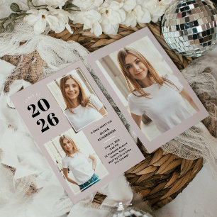 Class of 2026   Three Photo Blush Pink Grad Party Invitation