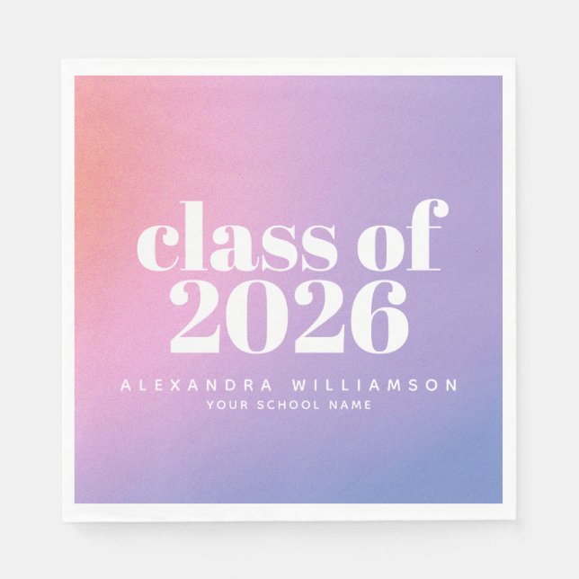 Class of 2026 Trendy Purple Gradient Custom Grad Napkins (Front)