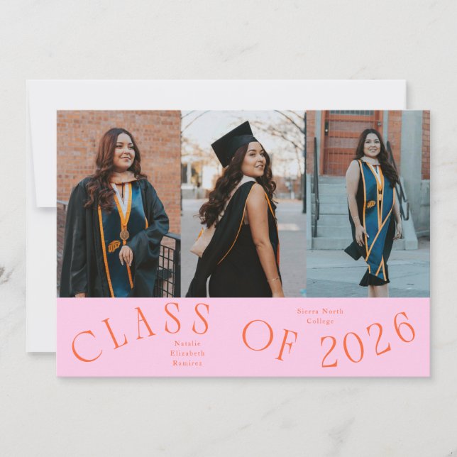 Class of 2026 Typography Grad Photo Orange Pink Announcement (Front)