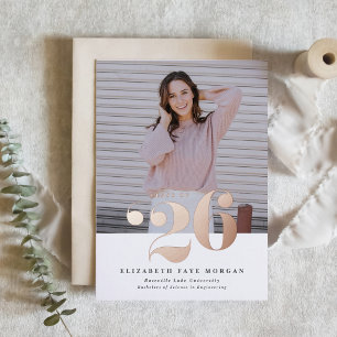 Class of 2026 Typography Photo Graduation Pink Foil Invitation