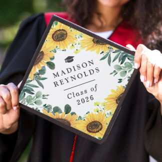 Class of 2026 Vibrant Sunflower Blooms Graduation Cap Topper