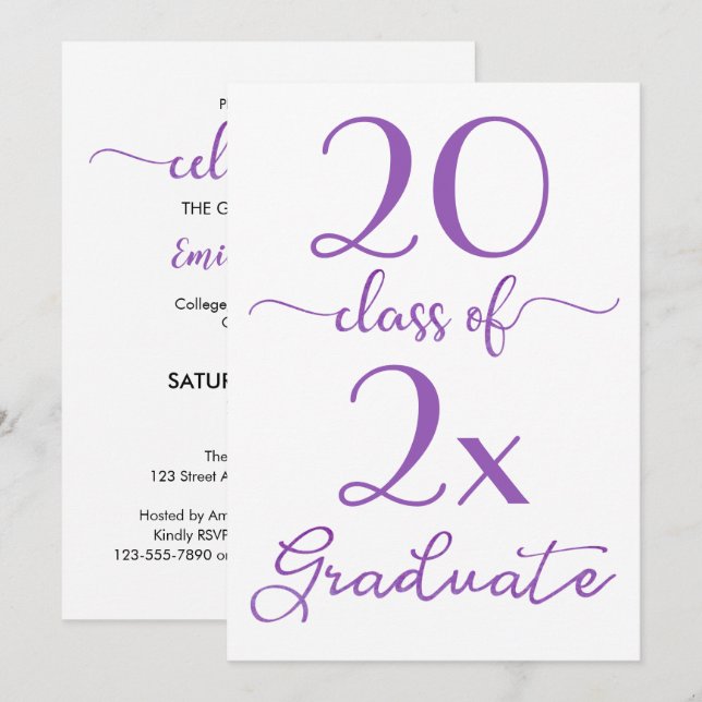 Class Of 2026 Violet Script Minimal Graduation Invitation (Front/Back)