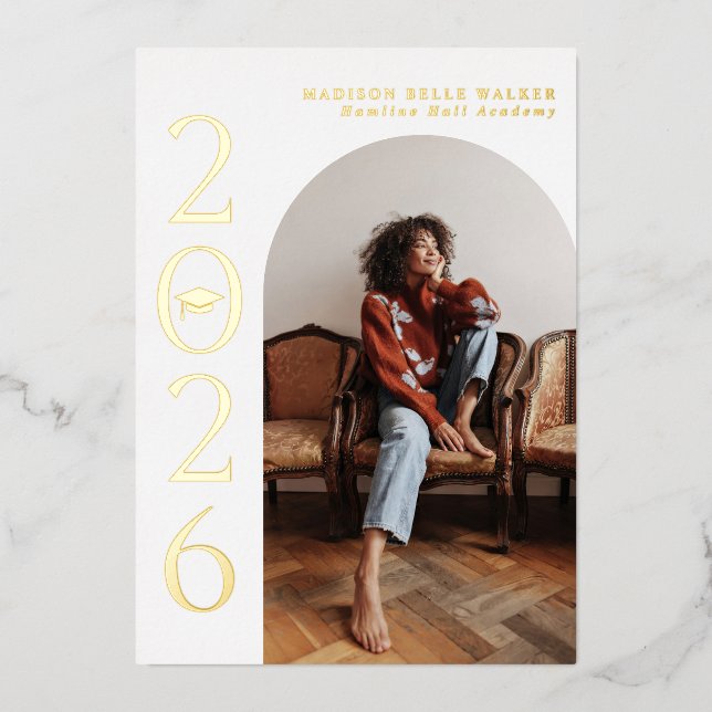 Class of 2026 White Arch Frame Graduation Foil Invitation (Front)