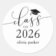 Class of 2026 White Graduation Party Favor  Classic Round Sticker