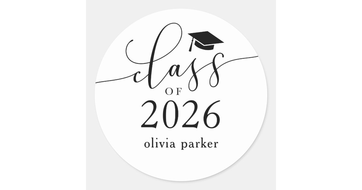 Class of 2026 White Graduation Party Favor Classic Round Sticker | Zazzle