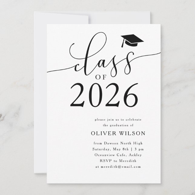 Class of 2026 White Graduation Party  Invitation (Front)