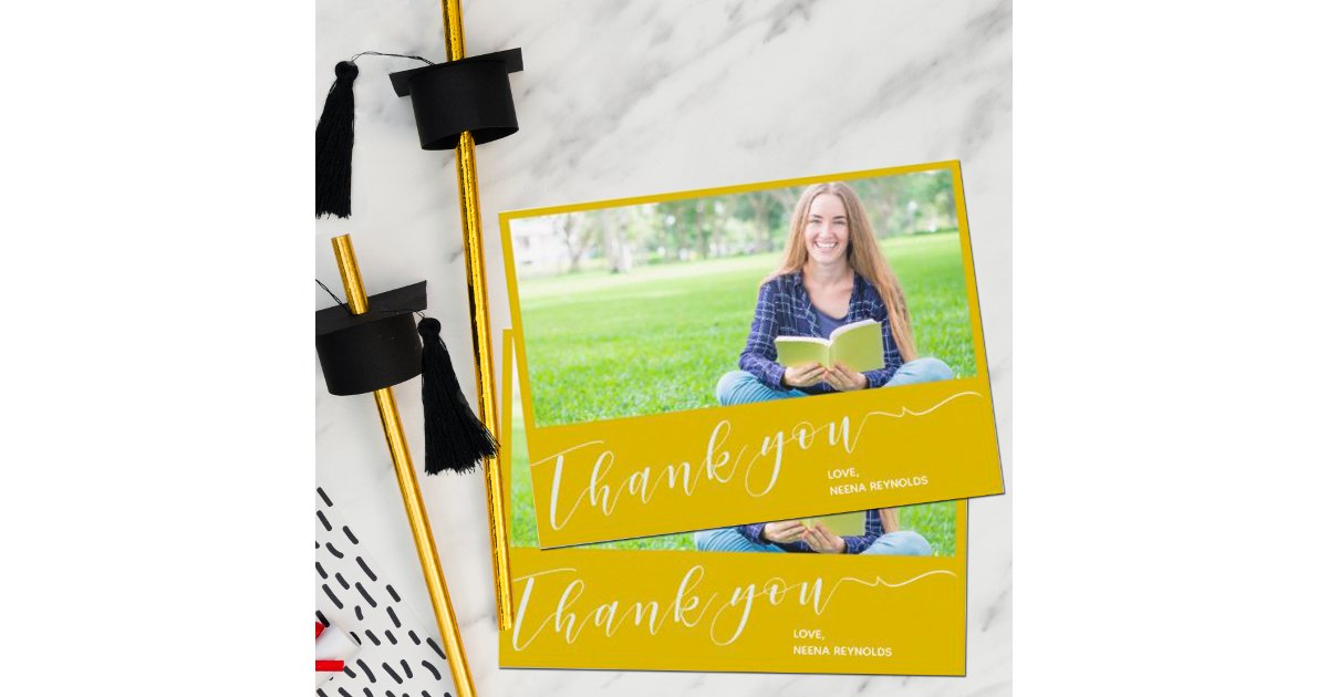 Class of 2026 Yellow Photo Graduation Thank you Postcard | Zazzle