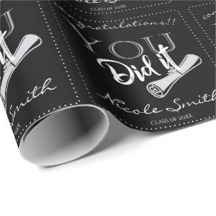 Class Of 2026 You Did It Black White Graduation Wrapping Paper