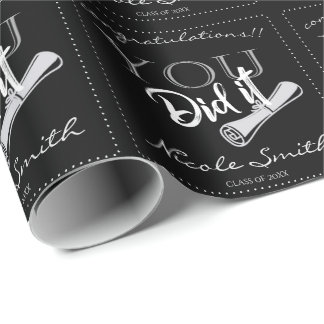 Class Of 2026 You Did It Black White Graduation Wrapping Paper