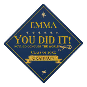 Class of 2026 You Did It Navy Blue & Gold Senior Graduation Cap Topper