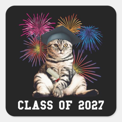 Class of 2027 Cat Lover Square Sticker