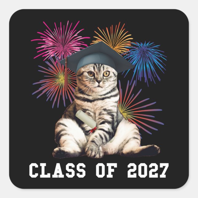 Class of 2027 Cat Lover Square Sticker (Front)