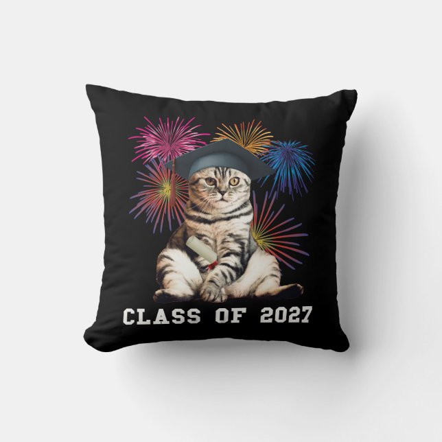 Class of 2027 Cat Lover Throw Pillow (Front)