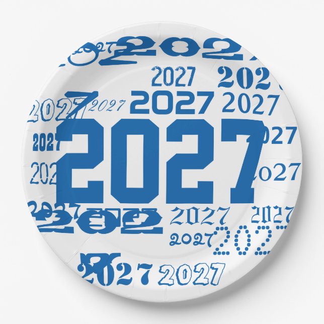 Class Of 2027 Grad Pattern Graduation Year Paper Plates (Front)