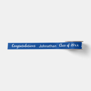 Class of 2027 Graduate Name Blue and White Script Satin Ribbon