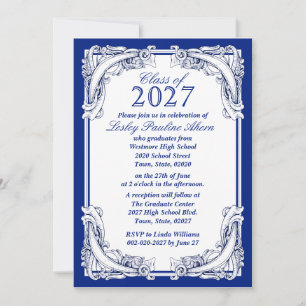 Class Of 2027 Graduation Invitations Blue White