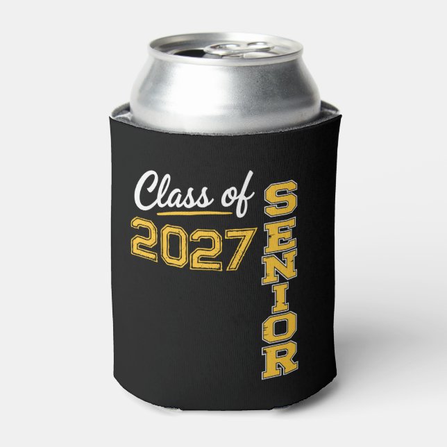 Class Of 2027 Senior 27 Yellow Gold Graduation Can Cooler (Can Front)
