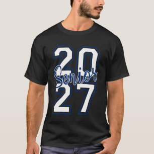 Class of 2027 Senior Varsity White Navy Blue Stack T-Shirt