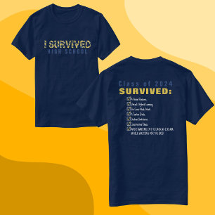 Class of 2027 Survived High School Blue and Yellow T-Shirt