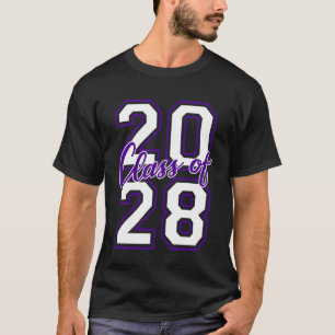 Class of 2028 Graduation Varsity White Purple Stac T-Shirt