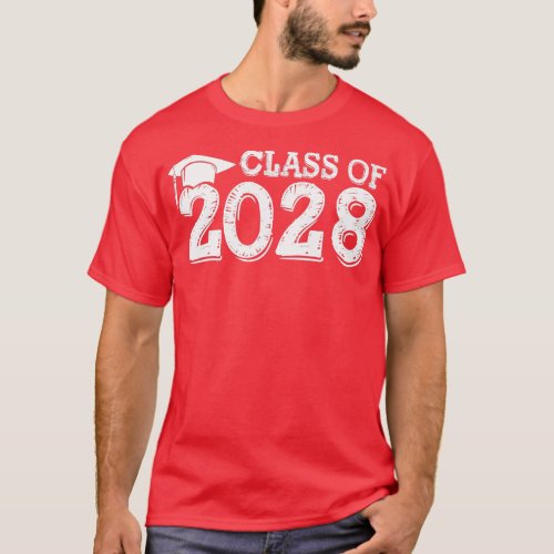 Class Of 2028 Grow With Me Handprints Space On Bac T_Shirt