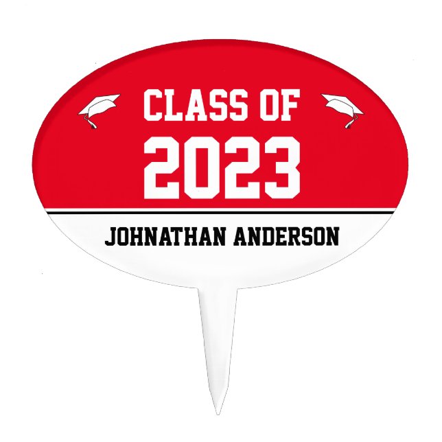 Class of 202 Grad Name Red Black White Graduation  Cake Topper (Front)