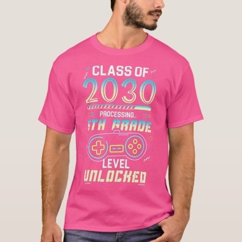 Class Of 2030 Gaming 5th Grade Level Unlocked Back T_Shirt