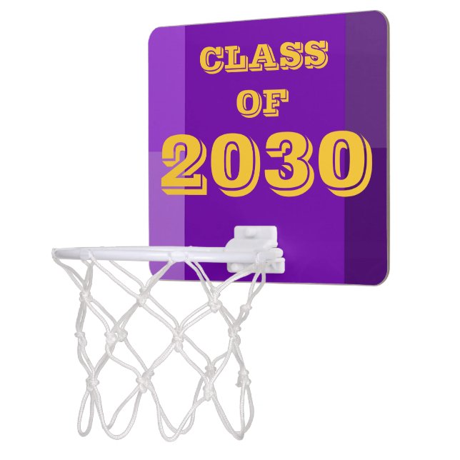 Class of 2030 Purple Gold Basketball Hoop by Janz (Left)