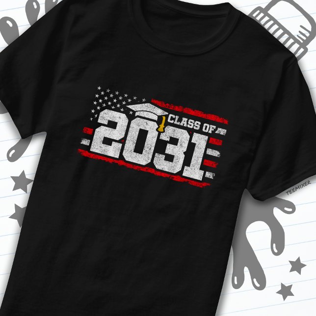 Class of 2031 Graduation American Flag Senior 2031 T-Shirt (Creator Uploaded)