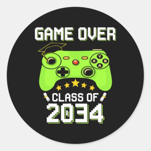 Class of 2034 Game Over Senior Video Games Gamer Classic Round Sticker