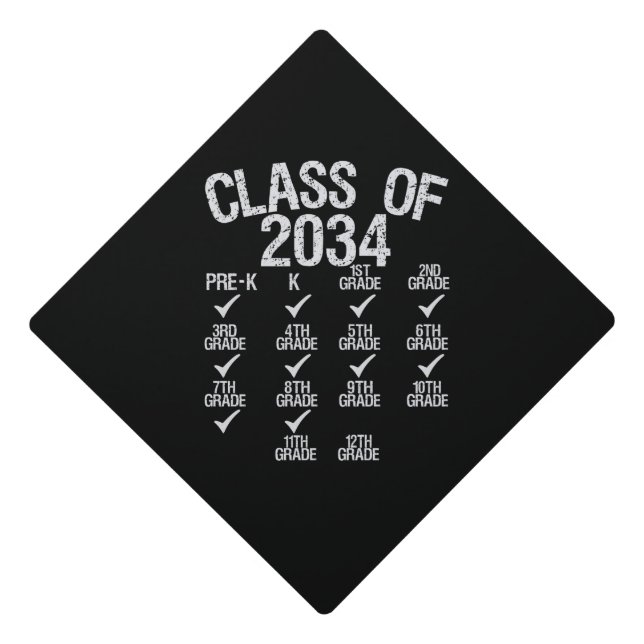 Class Of 2034 Grow With Me 8th Grade Graduation Cap Topper (Front)