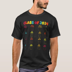 Class Of 2034 Grow With Me Checklist Kids Back To  T-Shirt