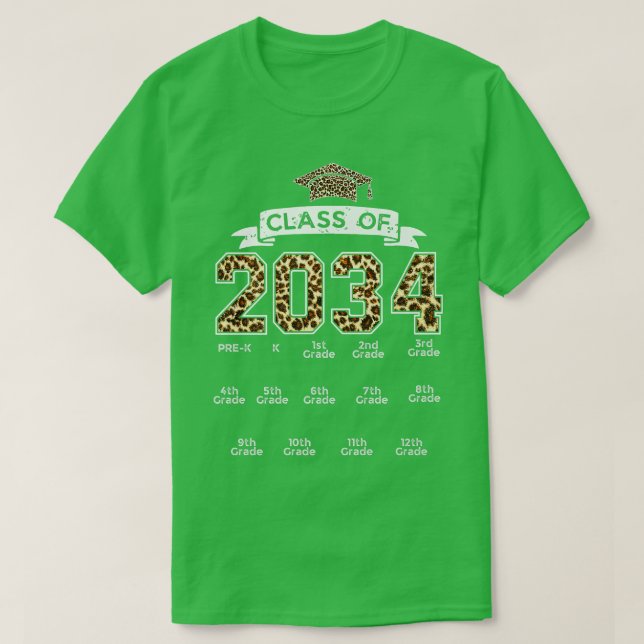 Class of 2034 Grow with me Handprint Leopard PreK  T-Shirt (Design Front)