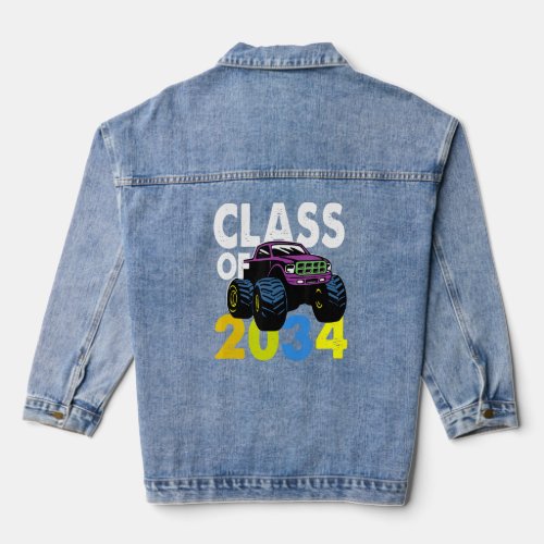 Class Of 2034 Monster Truck Kindergarten Grow With Denim Jacket