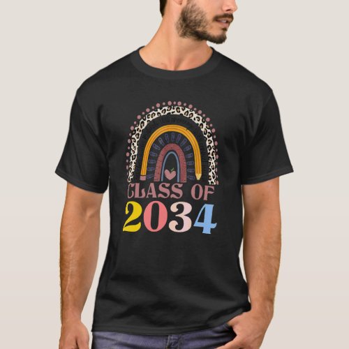 Class Of 2034 Rainbow Leopard Graduation Girls Boy T-Shirt