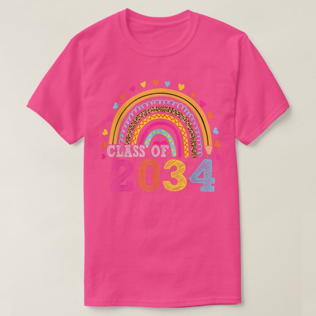 Class Of 2034 Rainbow Leopard Graduation Kindergar T-Shirt (Design Front)