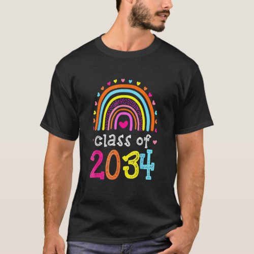 Class Of 2034 Rainbow Pink Graduate Preschool Kind T_Shirt
