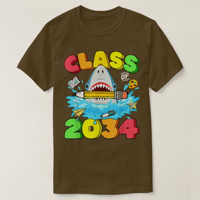 Class of 2034 Shark Grow With Me Graduation Kinder T-Shirt (Design Front)