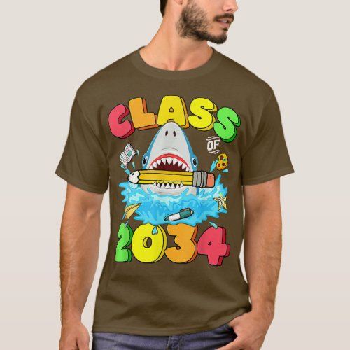 Class of 2034 Shark Grow With Me Graduation Kinder T_Shirt