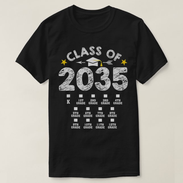 Class Of 2035 Grow With Me Checklist Graduation  T-Shirt (Design Front)