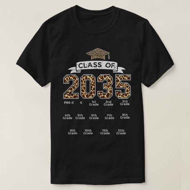 Class of 2035 Grow with me Handprint Leopard PreK  T-Shirt (Design Front)