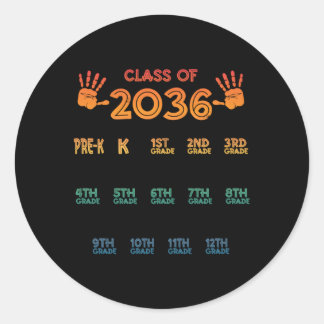 Class Of 2036 Colorful Handprint Pre K 12Th Grade Classic Round Sticker
