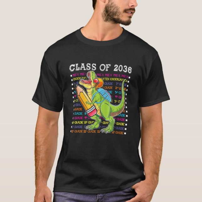 Class Of 2036 Dinosaur Kindergarten First Day Of S T-Shirt (Front)
