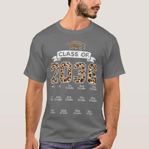 Class of 2036 Grow with me Handprint Leopard PreK  T_Shirt